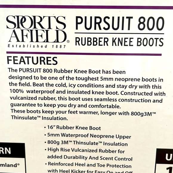 Sports Afield Forest Green Pursuit 800 Rubber Knee Boots Hunting Size 12 - Picture 10 of 10